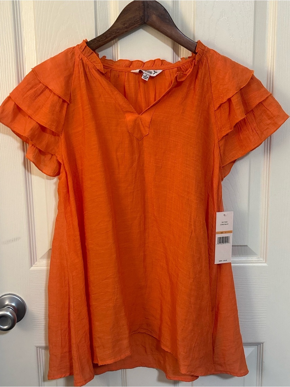 Nanette Lepore Orange Textured Short Sleeve Top — Size S - Picture 4 of 10